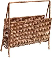 Fonowx Books Magazine Rack Basket Standing Shelf Rattan Look Rustic Metal Wire Frame for Nursery Home Decor Decorative Piece