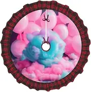 [VPPUR] Pink Cotton Candy Print Xmas Tree Skirt Santa Xmas Decor Holiday Party 48''36''30''Christmas Tree Skirt