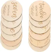 Abaodam 12pcs Photo Props World Newborn Pram Caddy Shower Announcement Names Blankets Calendar Age Milestone Cards Beige Wooden