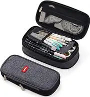 Canvas Pencil Case Pencil Pouch Makeup Bag for Students Office (Dark Grey)