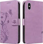 YBFJCE Case for iPhone X/iPhone Xs, PU Leather Magnetic Flip Folio Kickstand Card Holder Shockproof Protective Cover, Wallet Case for iPhone X/iPhone Xs, Purple