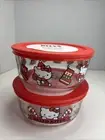 Pyrex Hello Kitty Holiday Candy Cane & Stocking 4 cups Glass Bowl + Lids 4 pcs