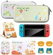 VGBUS Switch Case Compaticable with Nintendo Switch Oled.Cute Carry Case Bundle for Pikmin Fans with Switch Oled Protective Cover,Screen Protector,Playstand & Thumb Caps