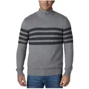 Tahari Mens Quarter Zip Stretch Pullover Striped Mock Neck Sweater XX-Large