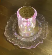 New, Unique, One Of A Kind, Jar And Plate Set, Lighted Jar With Cork Cap, Pink