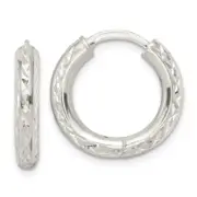 Sterling Silver Diamond-Cut 3.5X20mm Hinged Tube Hoop Earrings