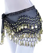 [Maytop] Belly Dancing Belt Waist Chain Dance Hip Scarf Waistband Wrap Skirt Chiffon Sequins Women