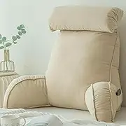 Reading Pillow for Bed, Lumbar Support Cushion, with Neck Pillow, Reading Bed Rest Pillow with Support Arms, Optimal Density for Natural Posture, Perfect for Sitting, Reading, Watching TV or Gaming