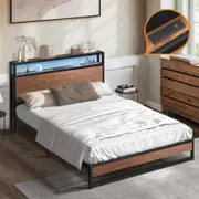 Oikiture Metal Bed Frame Queen Size LED Headboard