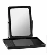 Mary Kay Black Folding Make-Up Travel Mirror w/ Tray 5” X 7” w/ Zip Mesh Pouch