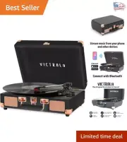 Portable Bluetooth Suitcase Record Player with 3-Speed Turntable & Retro Style