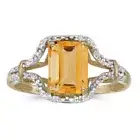 14k Yellow Gold Emerald-cut Citrine And Diamond Ring