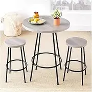 Exquisite Modern Round Counter Height Pub Table Set with 2 Barstools Small Bar Table and Chairs for Breakfast Dinner Coffee 3 Piece Round Bistro Sets in Light Gray