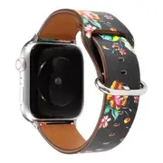 For Apple Watch Series 5 & 4 44mm / 3 & 2 & 1 42mm Floral Strap Watchband(Black Red)