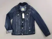 NWT Abercrombie Kids Jean Denim Jacket Girls Size 13/14 Destressed Dark Wash