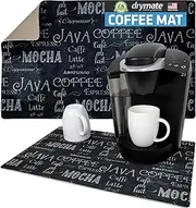 Drymate Coffee Maker Mat, (Coffee Station Bar Accessory) Protects Kitchen Countertops from Spills, Stains & Scratches, Absorbent, Waterproof, Washable (USA Made) (12” x 20”) (Java Chalkboard)