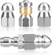 Pressure Washer Sewer Jetter Nozzle Set,4 Pieces Nozzle Different Models,Stainle
