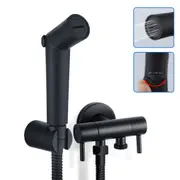ACA Black Handheld Toilet Bidet Sprayer Shower Head Dual Control Cistern Cock Set