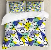 Modern Duvet Cover Set with Pillow Shams Geometric Retro Theme Print