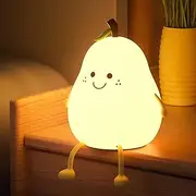 [Ladwokfi] Silicone Night Light Lamp Cute Pear USB 1200mAh Rechargeable Lights Bedroom with Timing Function 7 Color Dimmable Night Light Nightlights for Kids Adult Room/Bedroom Gift