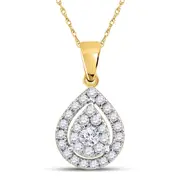 14k White Gold Round Diamond Teardrop Pendant 1/3 Cttw