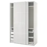 PAX / HOKKSUND wardrobe combination, white/high-gloss light grey, 150x66x236 cm