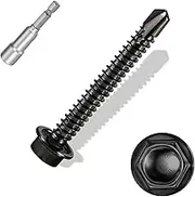 ANCHOREASE #8×1-1/2″ (100Pcs) 410 Stainless Steel Black Self Drilling Screws, Hex Washer Head Fast Self Tapping Screws