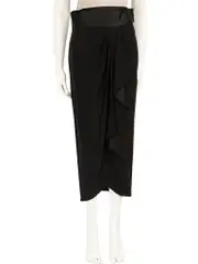 Black Wrap Drape Detail Midi Skirt