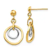14K Two-Tone Circle Post Dangle Earrings