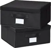 [Augfox] Set of 2 Collapsible Storage Box with Lid - Perfect Caravan Storage Ideas, Portable Wardrobe, Toy Box, and Linen Organiser (Black, 36x32x16cm)