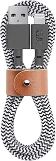 Native Union Belt Cable - 1.2m (4ft) Ultra-Strong Reinforced [MFi Certified] Durable Lightning to USB Charging Cable with Leather Strap Compatible with iPhone/iPad (Zebra)