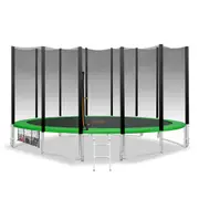 14ft Round Trampoline Free Safety Net Pad Mat Ladder Shoe Tidy - Green