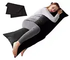 Body Pillow with Pillowcase - Soft Long Bed Pillow for Adults - Black