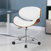 ALFORDSON Wooden Office Chair Computer Chairs Home Seat PU Leather White