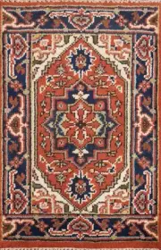 Handmade Orange Wool Accent Rug 2x3 Traditional Geometric Foyer Carpet