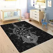 Viking Area Rug, Norse Mythology Print Rug, Odin's Symbol Runic Rug, Nordic Living Room, Kitchen & Bathroom Carpet(Color:Vegvisir,Size:150 x 240CM)