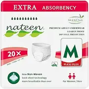 [Nateen] Flexi Plus Adult Incontinence Underwear, Unisex Overnight Plus Pull Up for Men and Women，Super Plus Absorbency Adult Diaper Pants,Invisible fit, Medium, 20 Count