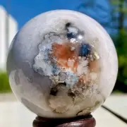 277G Natural Sakura Flower Agate QUARTZ Sphere Crystal Ball Healing