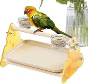 Tabletop Bird Perch | Parrot Exercise Play Perch with Food Cups,Bird Playground with Removable Tray for Budgies Parakeets Conures Parrots Finches