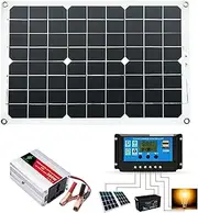 Generic Solar Panel Kit - 300W Power Inverter, Solar Charge Controller, 18W Panel, Portable, LCD Digital Display, USB Charger Port, Black