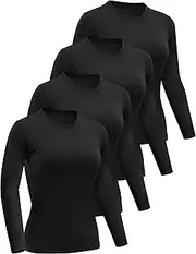 [Dalavch] 4 Pack Women’s Long Sleeve Basic Shirts Crew Neck Slim Fitted Compression Gym Workout Athletic Underscrubs Tops