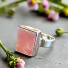 Rough Pink Opal Square Sterling Silver Ring Size 7