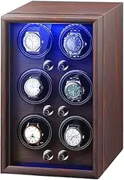 Automatic Watch Winder For 6 Watches,Blue LED,5 Rotating Modes,with Super Quiet Motor,Dust-Proof Wooden Storage Box And Display Case For Men Women LWX