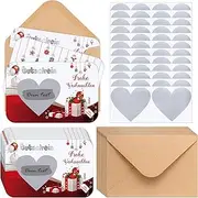 Clabby 12 Christmas Voucher Scratch Card 12 Kraft Paper Envelopes 12 Scratch Stickers Winning Scratch Card Heart Shaped Scratch Card Christmas Birthday Party Accessories Holiday Activities