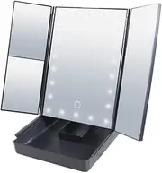 Makeup Mirror with Lights and Storage 1x/2x/3x Magnification, Tri-Fold Cosmetic Vanity Mirror with 22 Led and Touch Screen Trifold Makeup Mirror Two Power Supply Modes Women Gift (Balck)