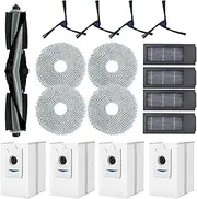 17PCS Replacement Accessories Set for Ecovacs Deebot X2 Omni / X2 / X2 Pro / DEX86 Robot Vacuums, 1 Main Brush, 4 Side Brushes, 4 Filters, 4 Mop Cloth, 4 Dust Bags