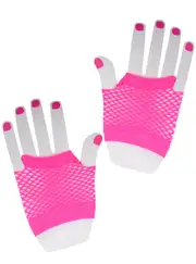Short Neon Pink 1980s Fishnet Costume Gloves