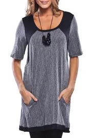 Slub Panelled Shift Tunic Dress--VIG-VC293-Y14