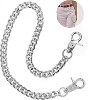 [Xthrotsenk] Punk Trousers Chain Stainless Steel Chain with Purse Hip Hop Handbag Chain Gothic Purse Chain Punk Jeans Chain Goth Key Ring Belt Chain Metal Key Ring for Jeans Purse Wallets, silver, Medium