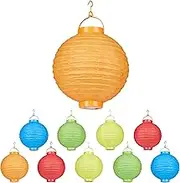 Relaxdays LED Lanterns Colourful, Pack of 10, Battery Operated, Outdoor & Indoor, for Hanging, Paper Lantern, Diameter 20 cm, Colourful, 10024352